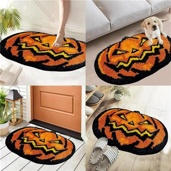 Halloween Bathroom Rugs, Halloween Pumpkin Bath Mats Non-Slip 16x24 Inches - Picture 4 of 7